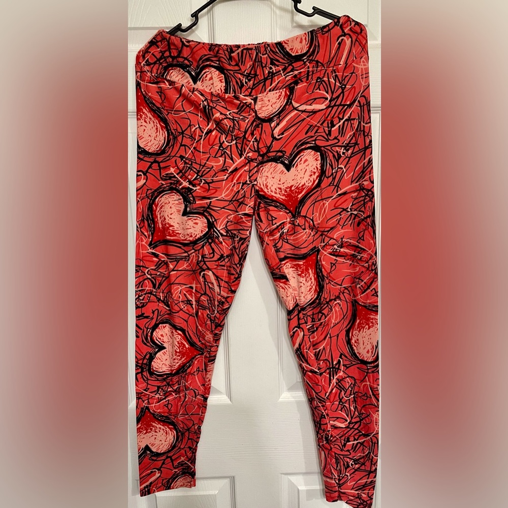 LuLaRoe Pink and Black Heart Leggings